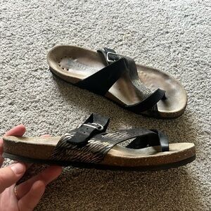 Mephisto Nalia Size 38 Leather Toe Loop Slide Thong Sandals Black Comfort
